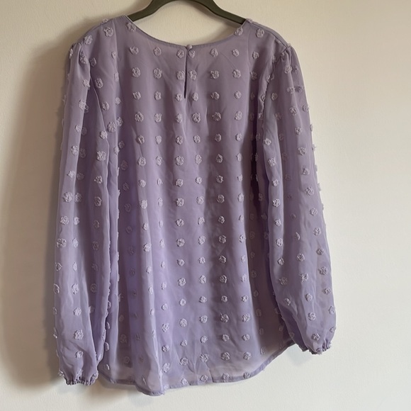 NWT Qearal Lilac Blouse Small Purple Long Sleeve Pom Pom Dots Pullover Loose - Picture 9 of 14